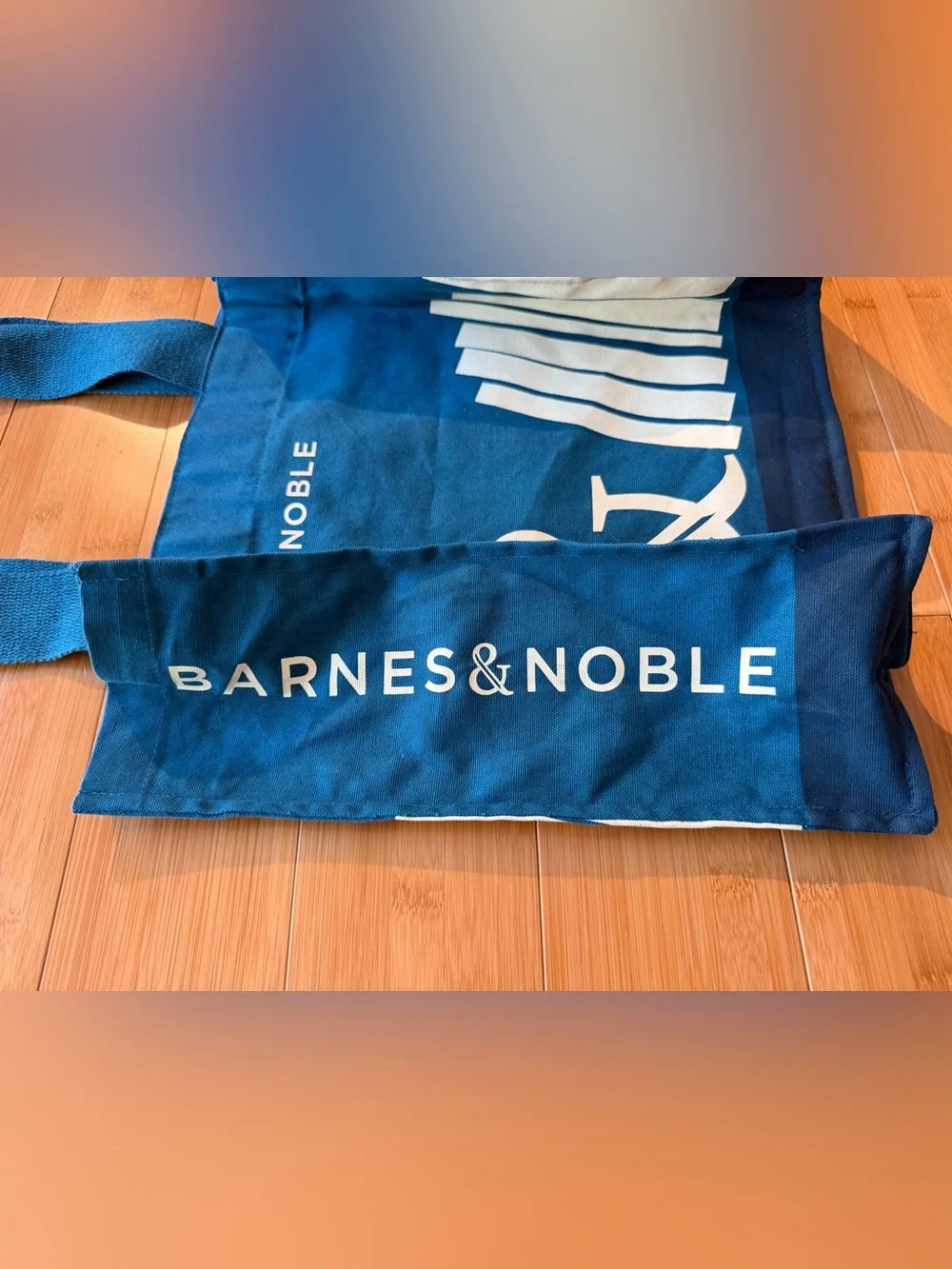 Barnes & Noble Blue Canvas Tote with interior pockets